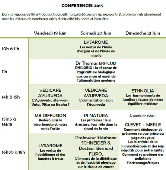 Programme des conférences du salon Bionazur à Nice